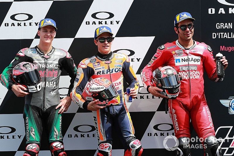 Ganador de la pole Marc Márquez, Repsol Honda Team, segundo Fabio Quartararo, Petronas Yamaha SRT, tercero Danilo Petrucci, Ducati Team