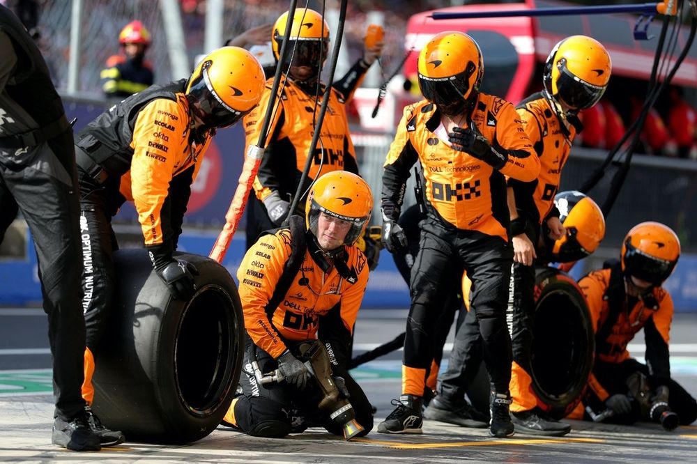 The McLaren pit crew ready for a pitstop.