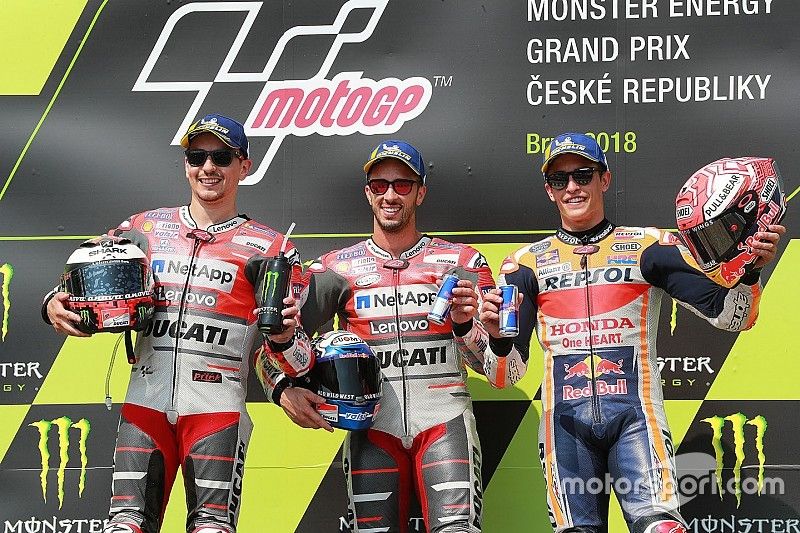 Podio: Ganador, Andrea Dovizioso, Ducati Team, segundo,  Jorge Lorenzo, Ducati Team, tercerom Marc Marquez, Repsol Honda Team