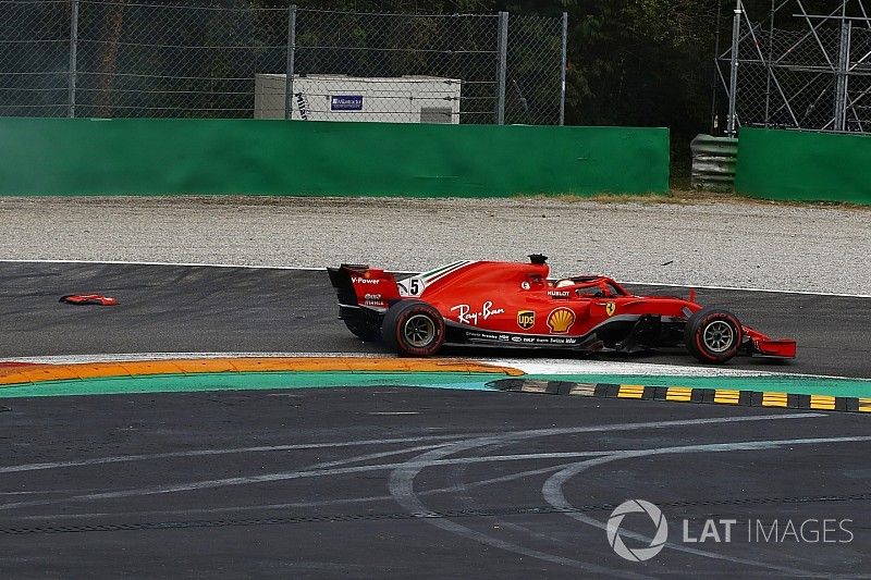 Sebastian Vettel, Ferrari SF71H gira con daño en la vuelta uno