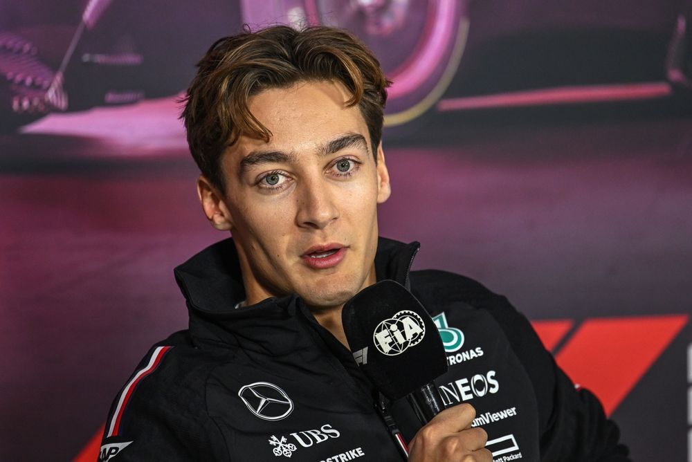 George Russell, Mercedes-AMG F1 Team, speaks in the Press Conference