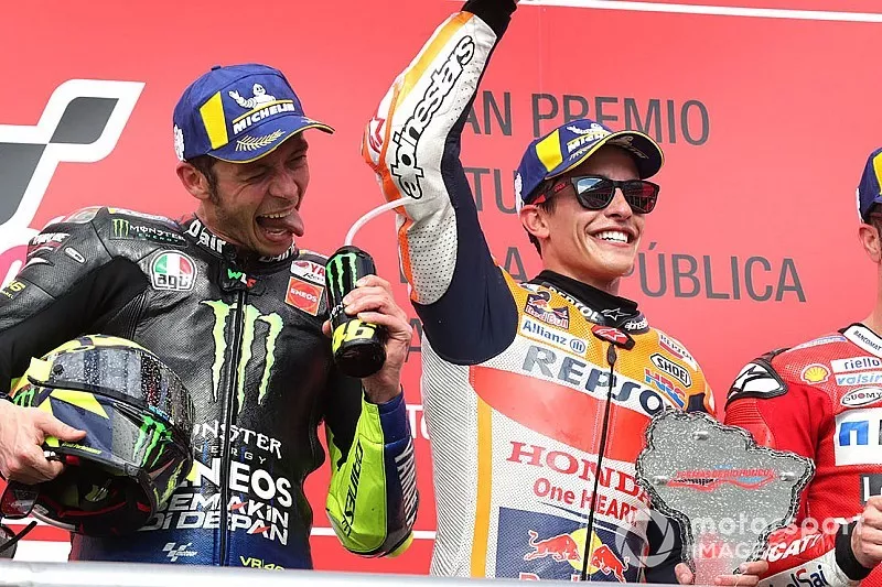 Podium: race winner Marc Marquez, Repsol Honda Team, second place Valentino Rossi, Yamaha Factory Racing, third place Andrea Dovizioso, Ducati Team