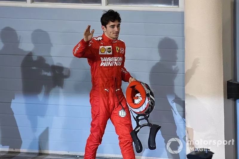 Charles Leclerc, Ferrari, 3rd position, arrives on the podium