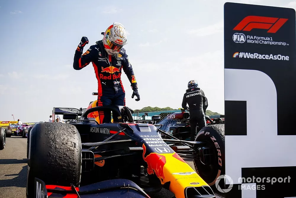Race winner Max Verstappen, Red Bull Racing celebrates in Parc Ferme   