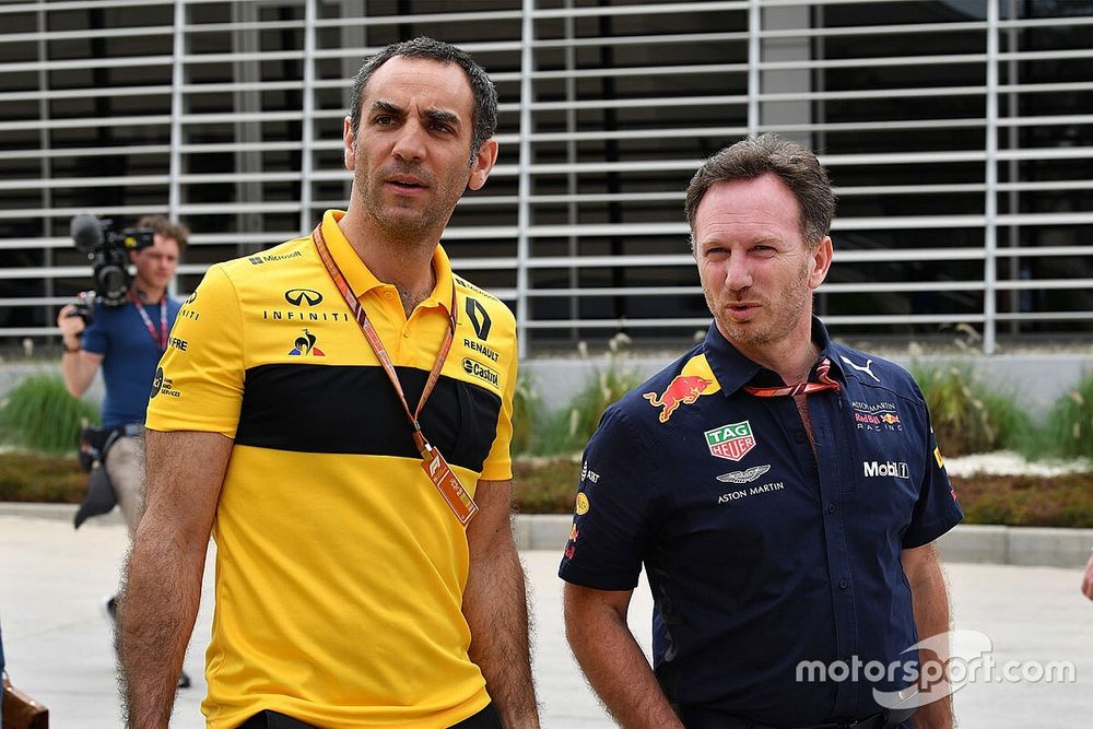 Cyril Abiteboul, Renault Sport F1 Managing Director and Christian Horner, Red Bull Racing Team Princ