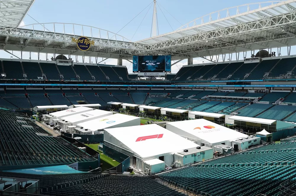 General view of the paddock inside Hard Rock Stadium