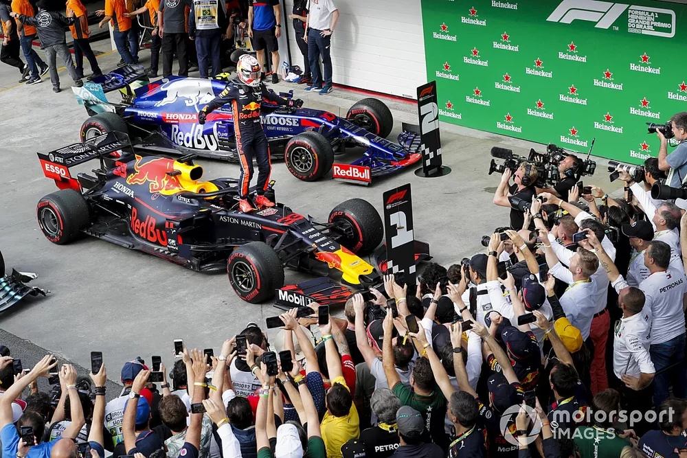 Race winner Max Verstappen, Red Bull Racing celebrates in Parc Ferme