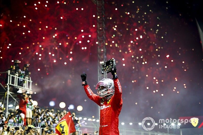 Race winner Sebastian Vettel, Ferrari celebrates in Parc Ferme