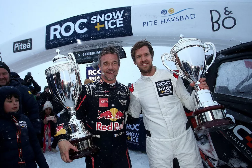 Le vainqueur Sebastien Loeb, le second Sebastian Vettel