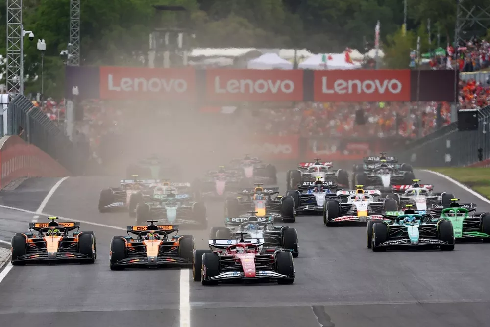 Charles Leclerc, Ferrari leads at the start