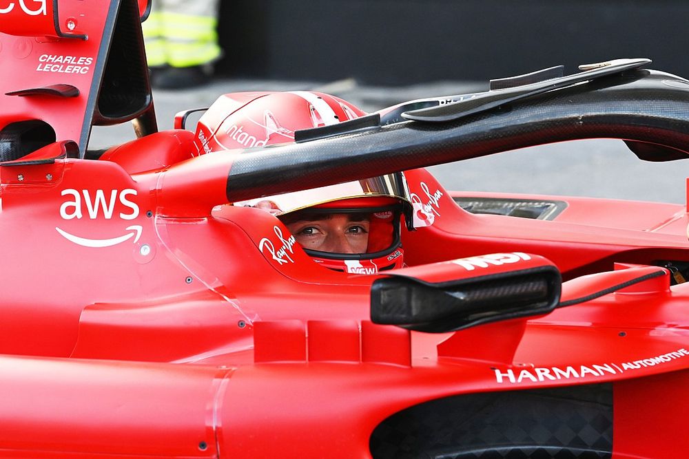 Pole man Charles Leclerc, Scuderia Ferrari, arrives in Parc Ferme after Qualifying