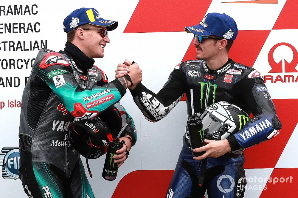 Le poleman Maverick Vinales, Yamaha Factory Racing, le deuxi&egrave;me, Fabio Quartararo, Petronas Yamaha SRT