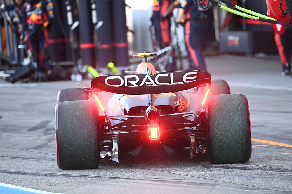 Sergio Perez, Red Bull Racing RB19, in the pit lane