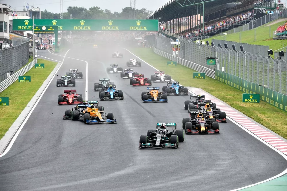 Lewis Hamilton, Mercedes W12 Max Verstappen, Red Bull Racing RB16B, Lando Norris, McLaren MCL35M and Valtteri Bottas, Mercedes W12 