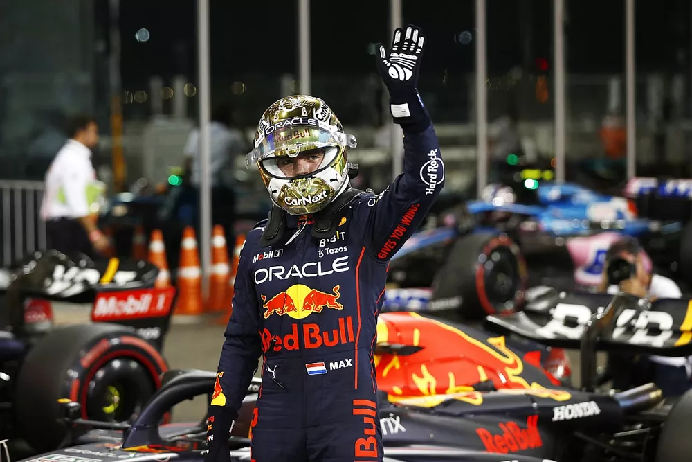 Pole man Max Verstappen, Red Bull Racing, celebrates in Parc Ferme