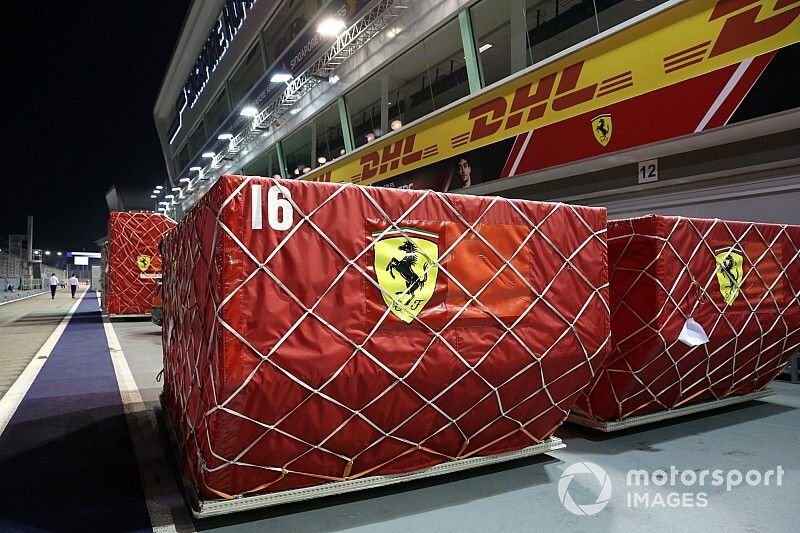 Ferrari freight in the pit lane
