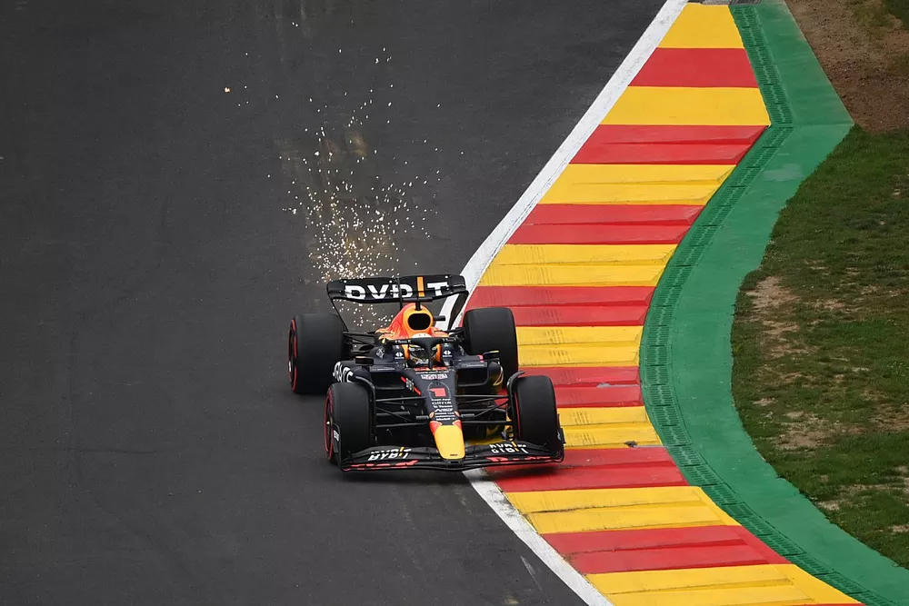 Sparks kick up from Max Verstappen, Red Bull Racing RB18