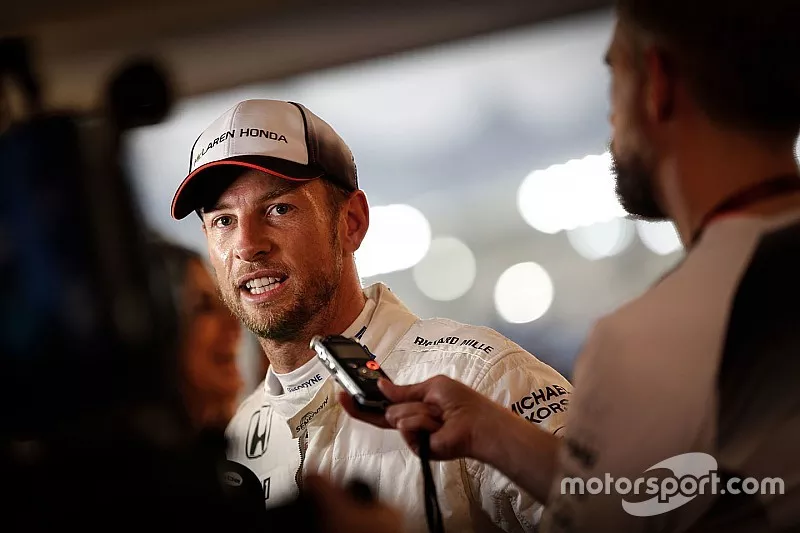 Jenson Button, McLaren with the media