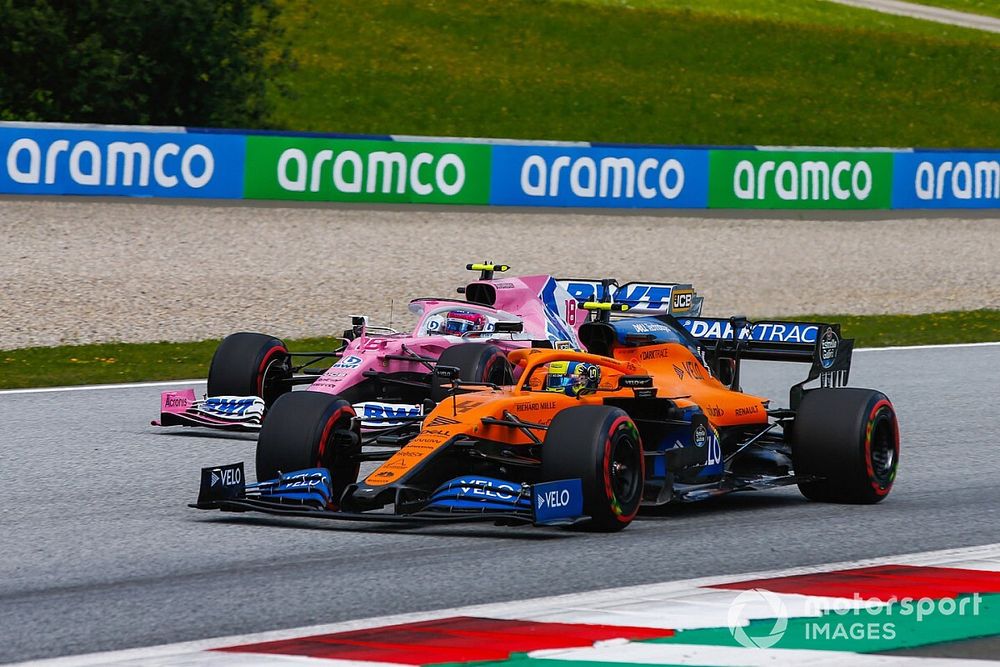 Lando Norris, McLaren MCL35, Lance Stroll, Racing Point RP20