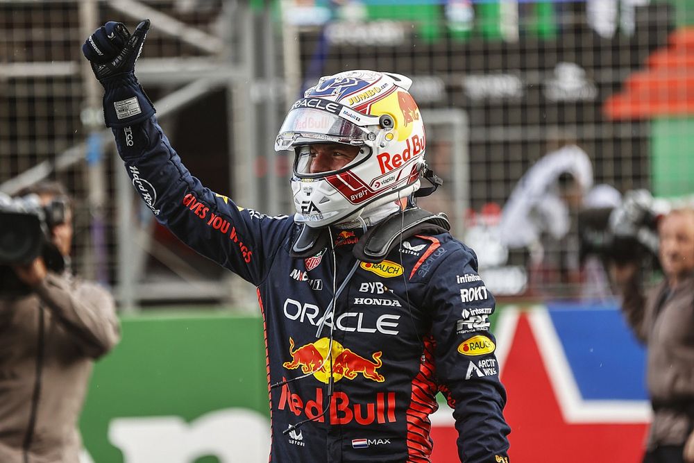 Max Verstappen, Red Bull Racing, 1st position, celebrates on arrival in Parc Ferme