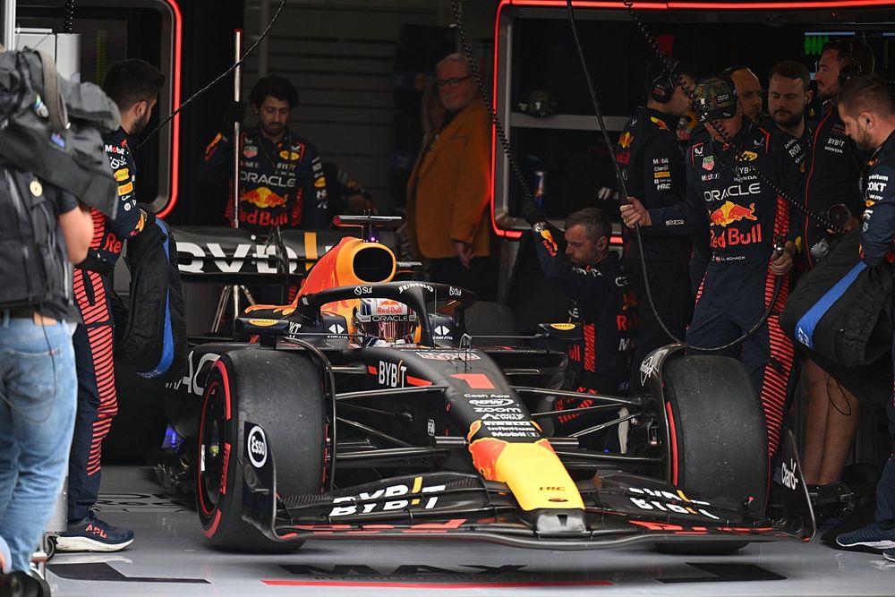 Max Verstappen, Red Bull Racing RB19, leaves the garage