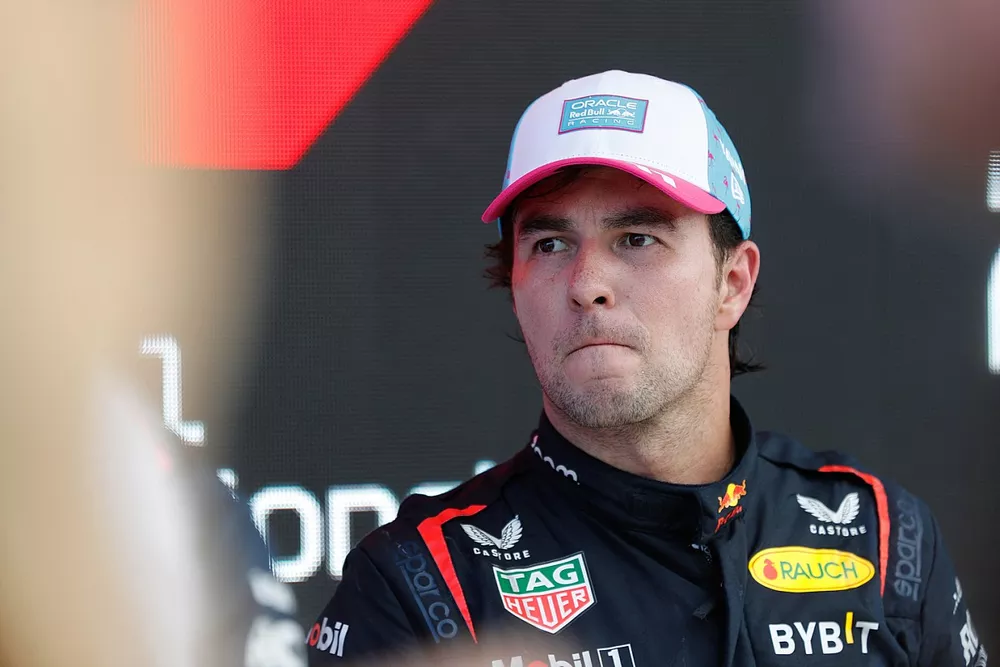 Sergio Perez, Red Bull Racing, 2nd position, in Parc Ferme