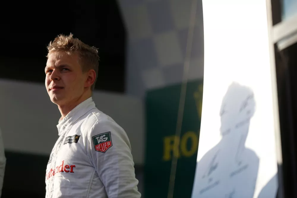 Kevin Magnussen, McLaren, 3rd Position, on the podium.