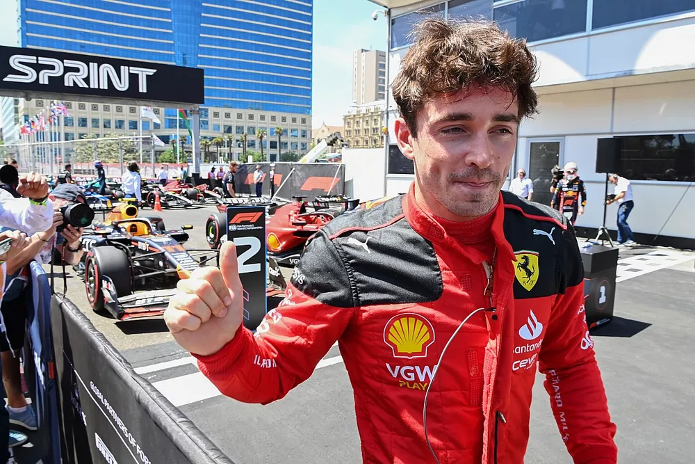 Sprint Shootout pole winner Charles Leclerc, Scuderia Ferrari, in Parc Ferme