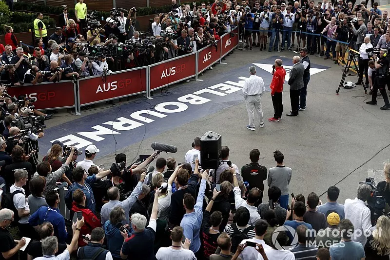 The world's media assemble for a press conference discussing the cancellation of the Australian Grand Prix