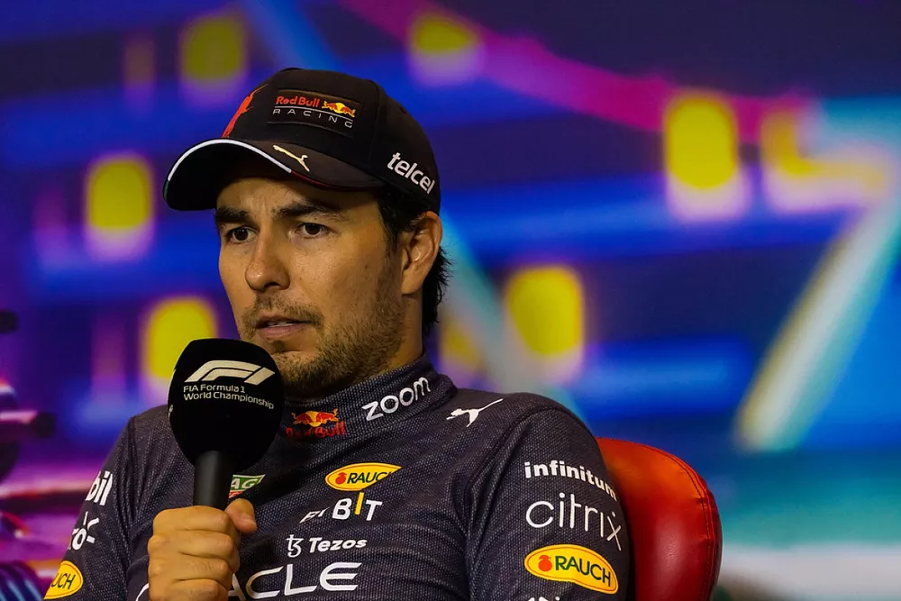 Sergio P&eacute;rez, Red Bull Racing, en la rueda de prensa de los pilotos