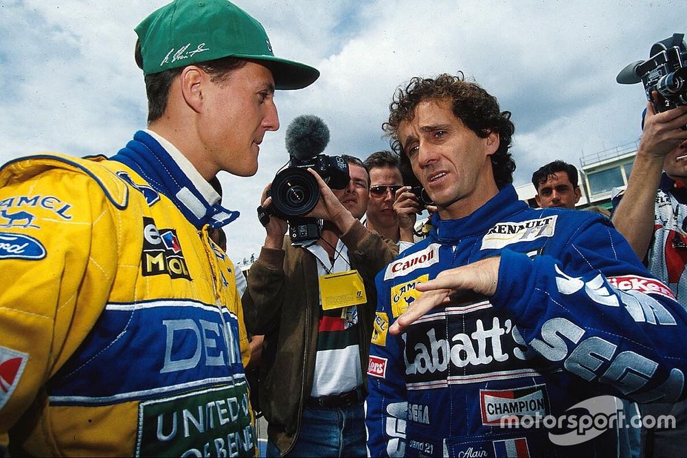 Alain Prost, Williams, parla con Michael Schumacher, Benetton