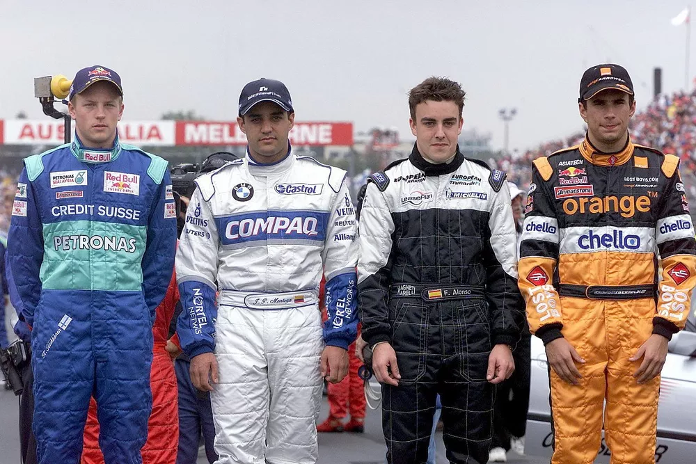 Les rookies Kimi Raikkonen, Sauber, Juan Pablo Montoya, Williams, Fernando Alonso, Minardi, et Enrique Bernoldi, Arrows