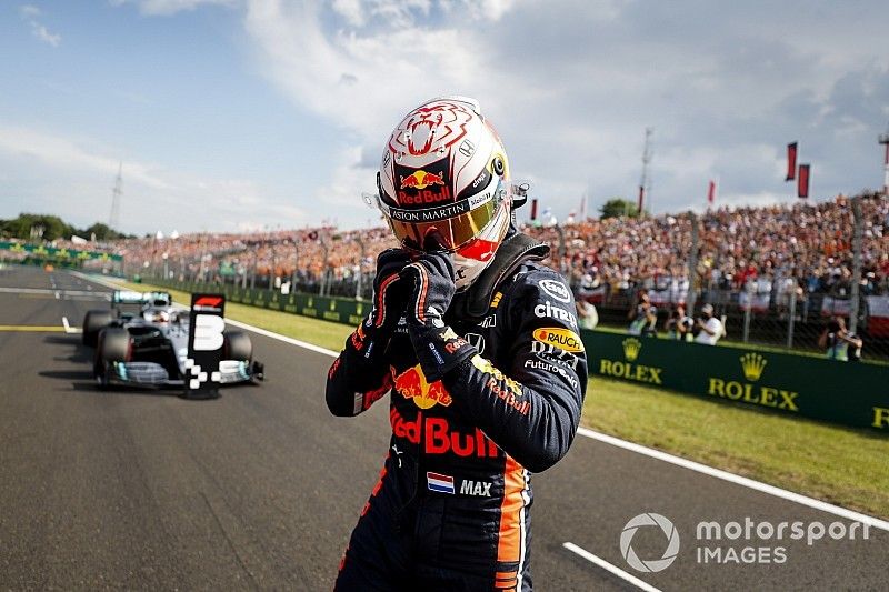 Max Verstappen, Red Bull Racing, celebrates after securing his first pole position