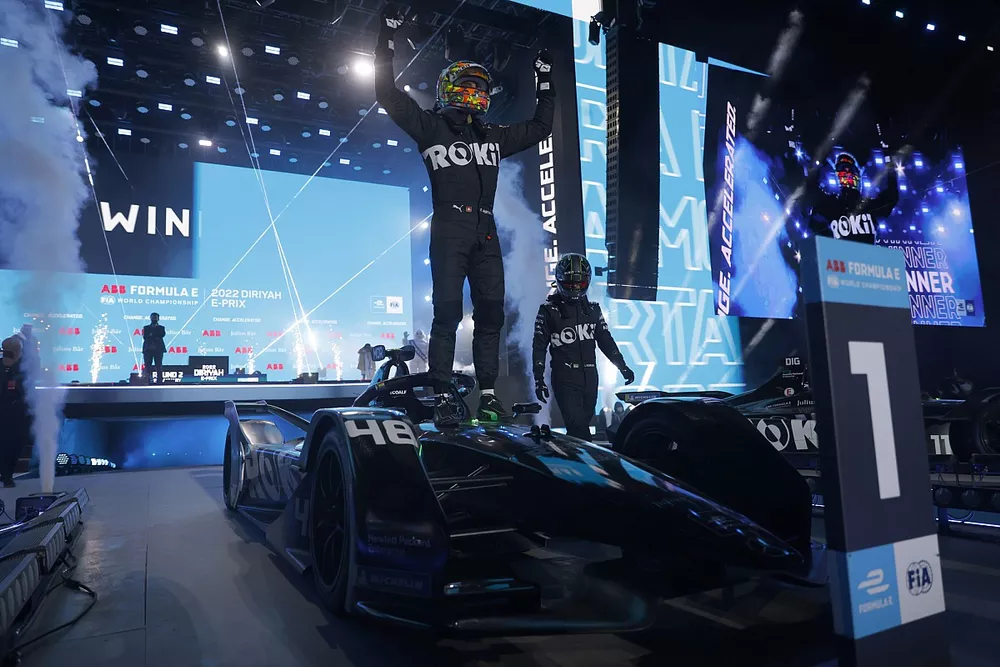 Edoardo Mortara, Venturi Racing, 1st position, celebrates at the podium