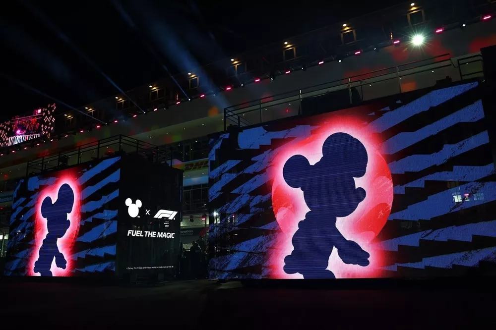 Disney branding on the drivers parade prior to the F1 Grand Prix of Las Vegas