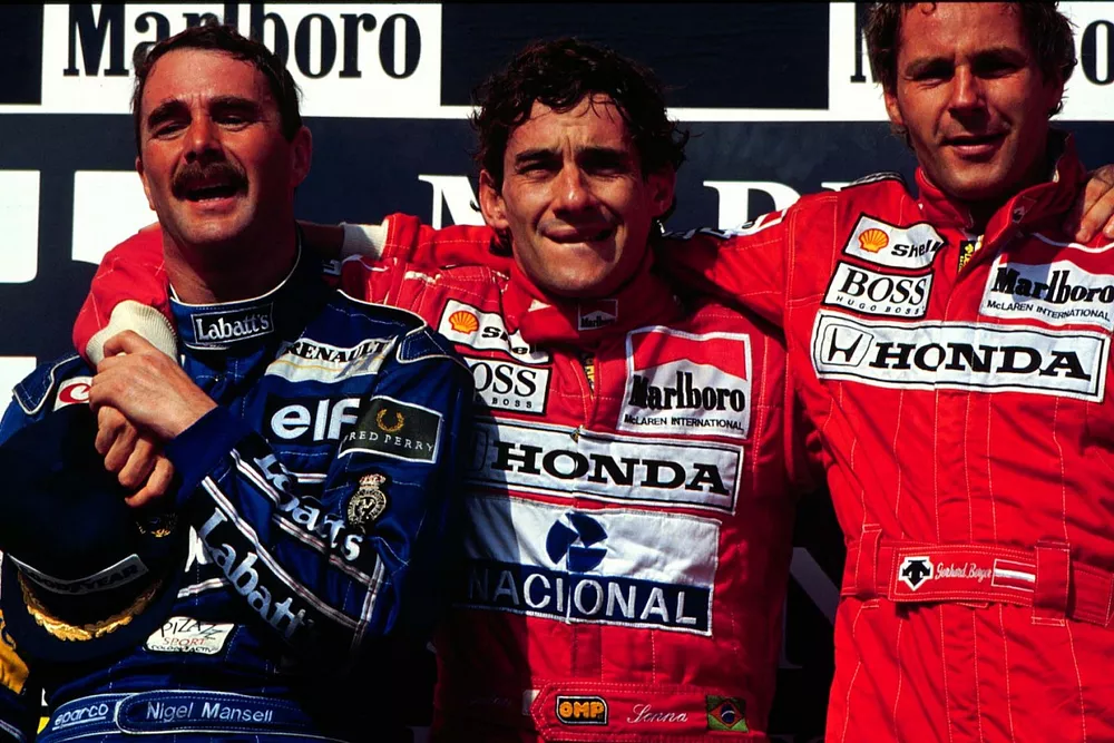 Ayrton Senna, McLaren, Gerhard Berger, McLaren, Nigel Mansell, Williams