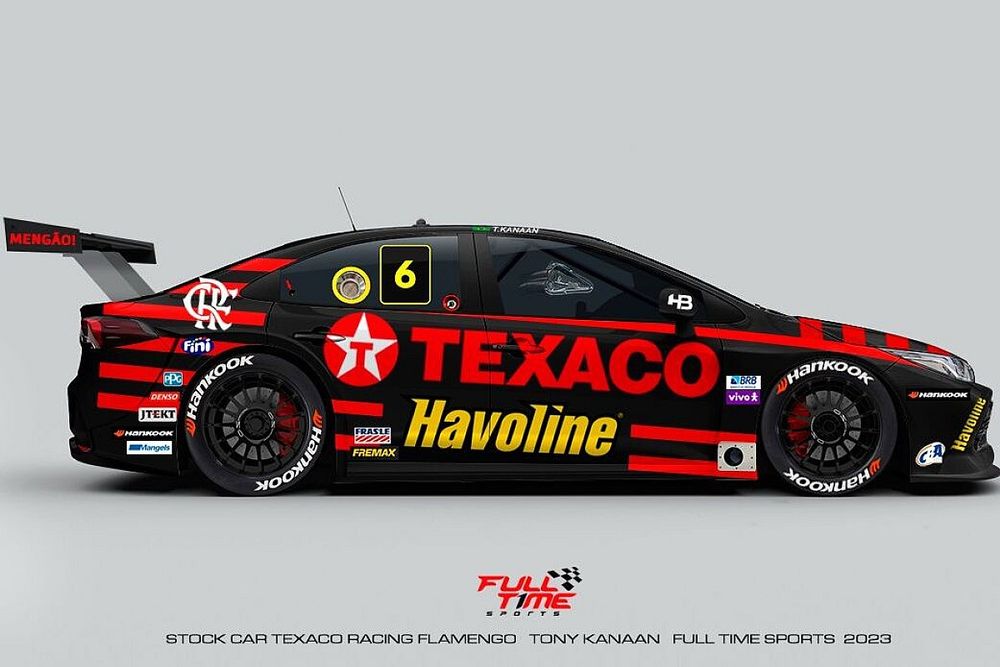 Carro de Tony Kanaan para etapa de Goiânia da Stock Car, com cores e símbolo do Flamengo