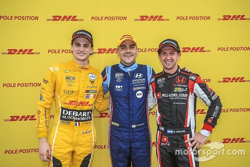 Top 3 after Qualifying 1: Pole sitter Norbert Michelisz, BRC Hyundai N Squadra Corse Hyundai i30 N TCR, Aur&eacute;lien Panis, Comtoyou DHL Team CUPRA Racing CUPRA TCR, N&eacute;stor Girolami, ALL-INKL.COM M&uuml;nnich Motorsport Honda Civic Type R TCR