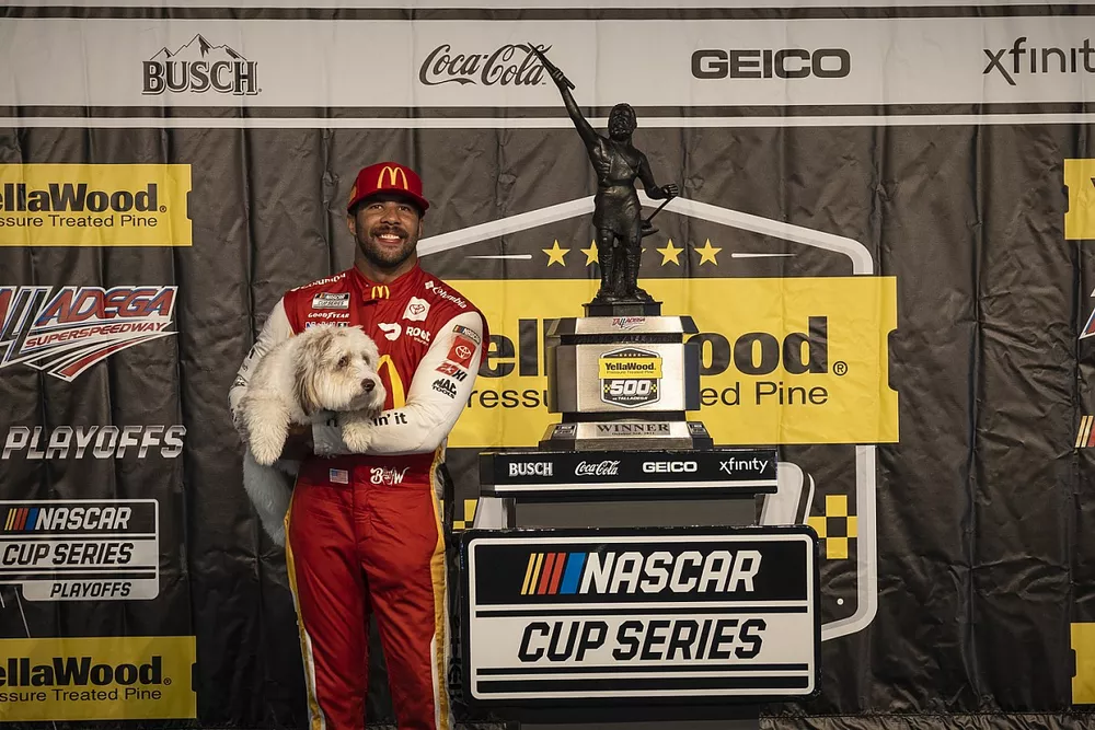 Race winner Bubba Wallace, 23XI Racing, Toyota Camry McDonald's celebrates in victory lane