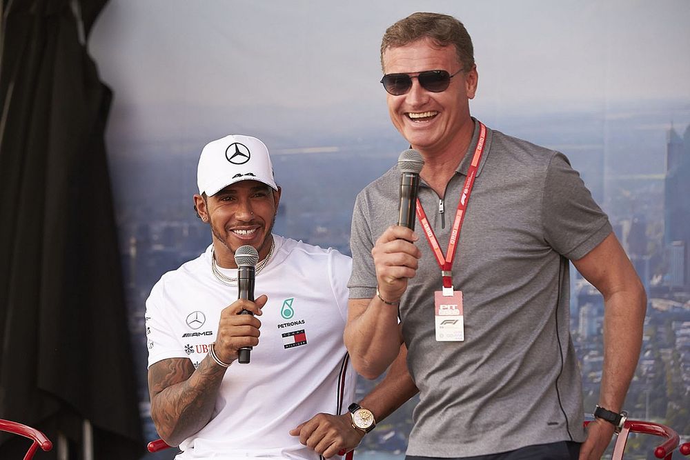 Lewis Hamilton, Mercedes AMG F1, on stage with Presenter David Coulthard.