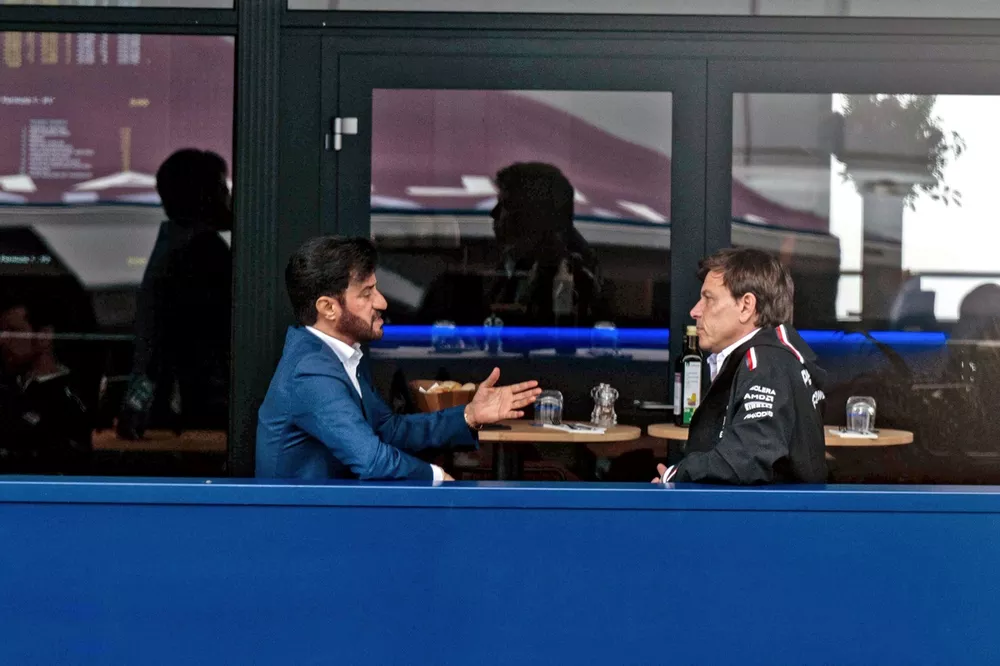 Mohammed Ben Sulayem, President, FIA, with Toto Wolff, Team Principal and CEO, Mercedes-AMG