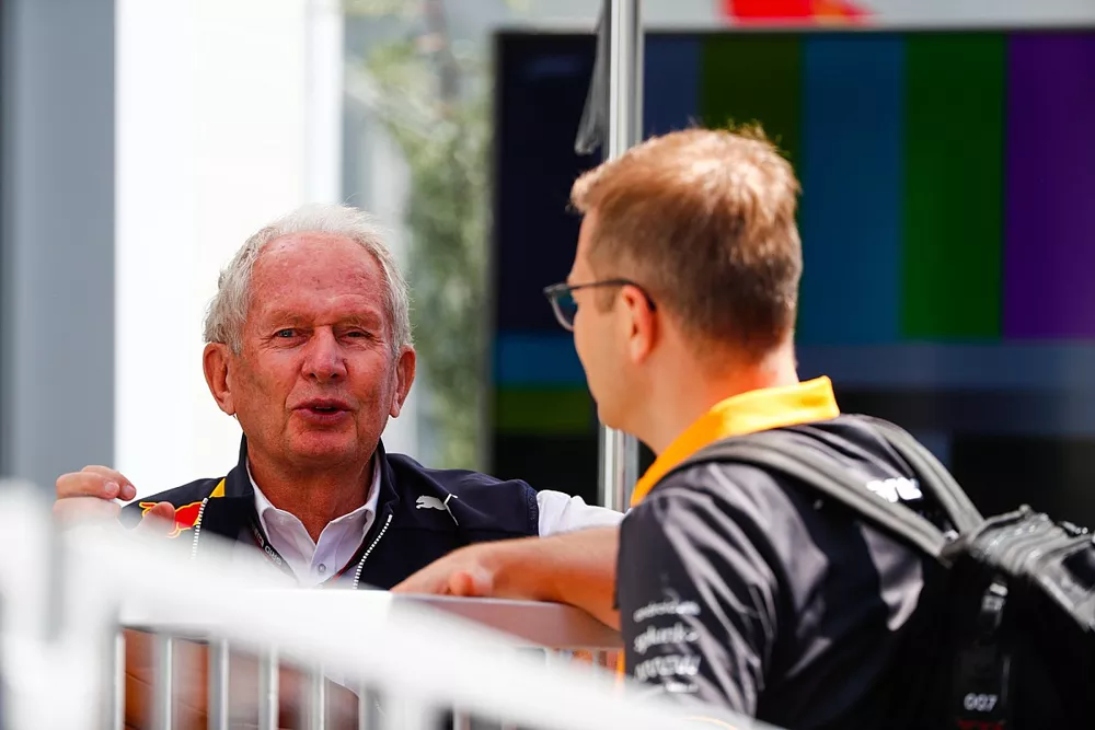 Helmut Marko, Consultant, Red Bull Racing and Andreas Seidl, Team Principal, McLaren