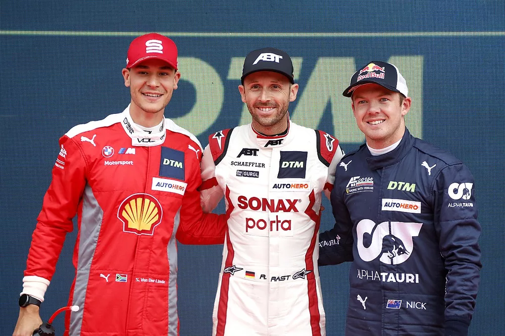 Pole sitter Rene Rast, Team ABT Sportsline, Sheldon van der Linde, Schubert Motorsport, Nick Cassidy, AF Corse