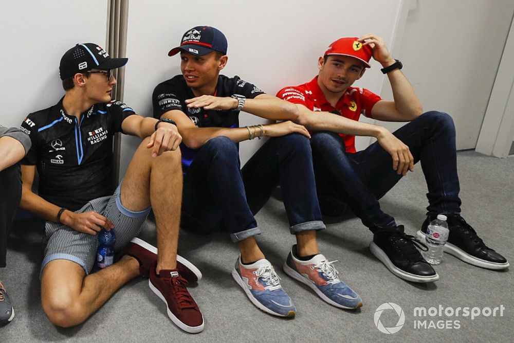 Max Verstappen, Red Bull Racing, Lando Norris, McLaren, George Russell, Williams Racing, Alexander Albon, Toro Rosso, y Charles Leclerc, Ferrari