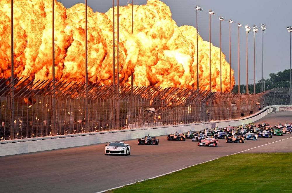 Pyrotechnics are ignited during race start