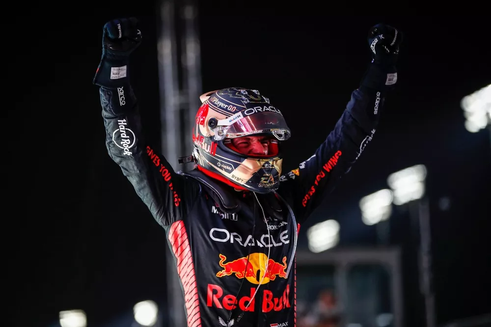 Max Verstappen, Red Bull Racing, 1st position, celebrates on arrival in Parc Ferme