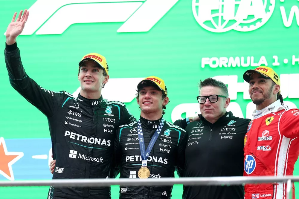 Lewis Hamilton, Ferrari, George Russell, Mercedes, Andrea Kimi Antonelli, Mercedes