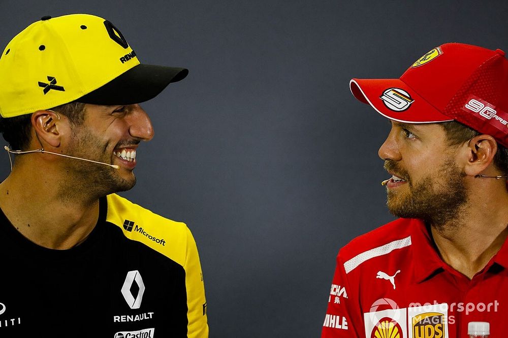 Daniel Ricciardo, Renault F1 Team y Sebastian Vettel, Ferrari 