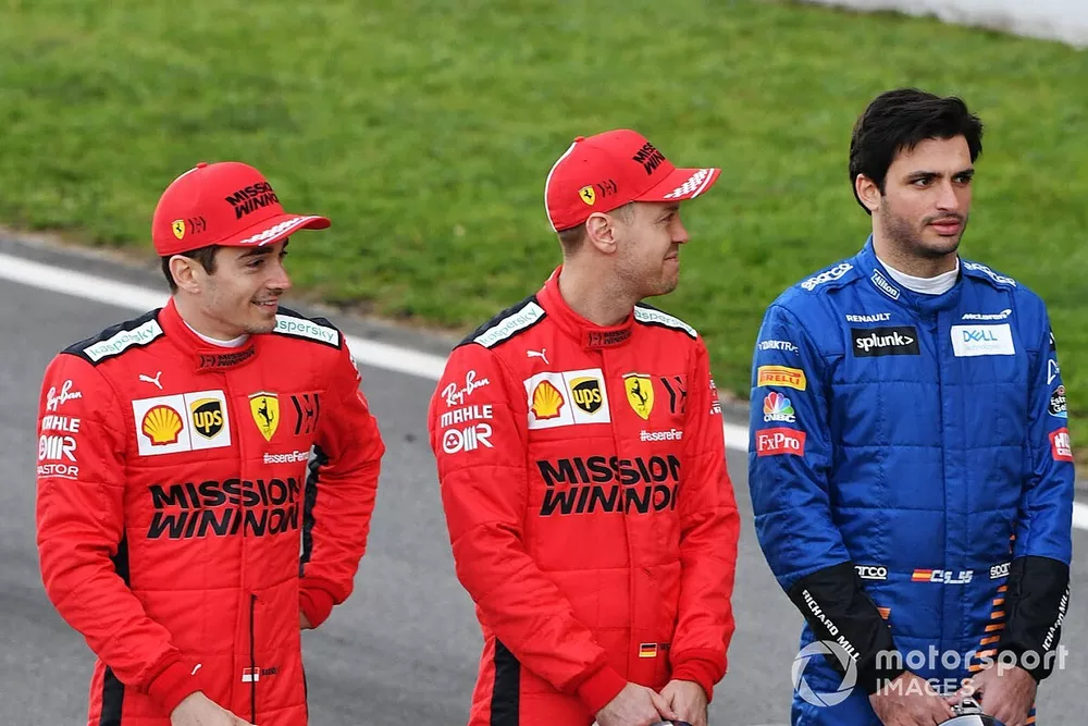 Charles Leclerc, Ferrari, Sebastian Vettel, Ferrari y Carlos Sainz, McLaren 