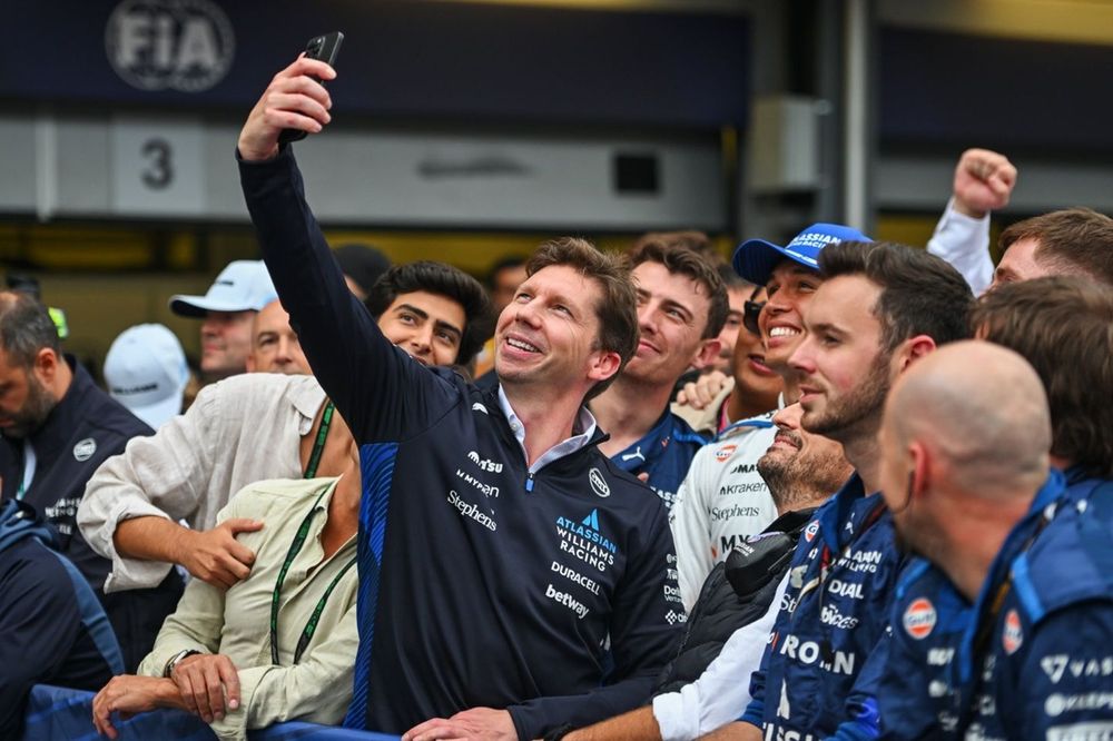 James Vowles, Team Principal of Williams celebrates with his team